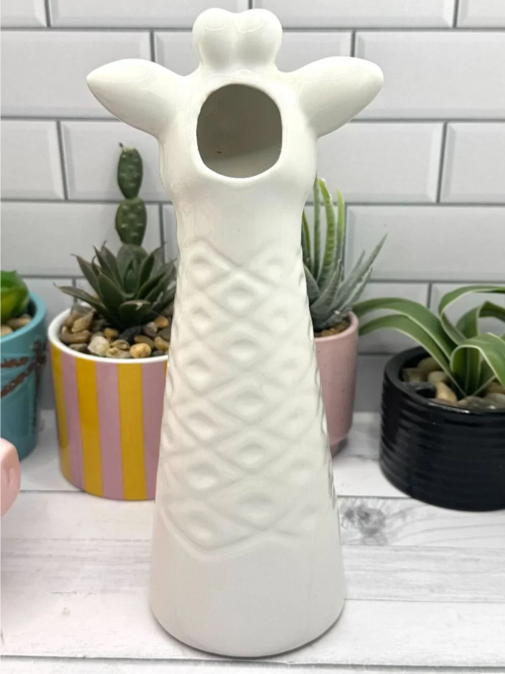 White Ceramic Giraffe Vase With Textured Design By Home Essentials & Beyond